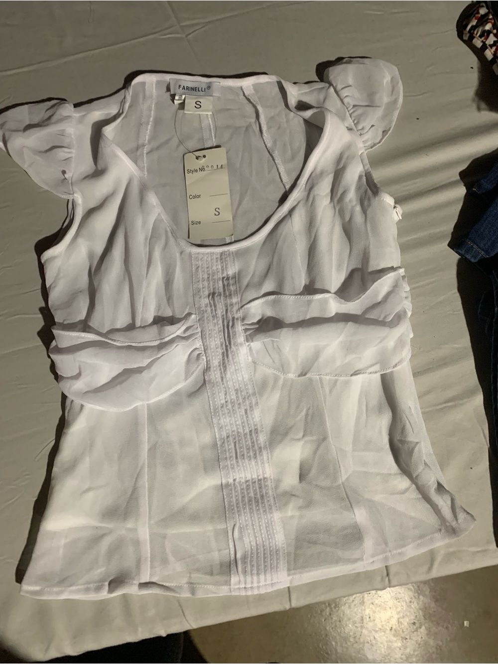 Farinelli White Ruffle Puff-Sleeve Blouse